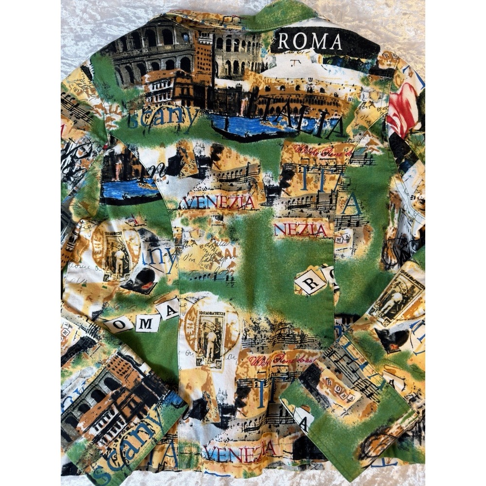 Trudi A Postcards Italy Print Blazer Jacket Womens L‎ Art To Wear Roma Venezia - Picture 9 of 13